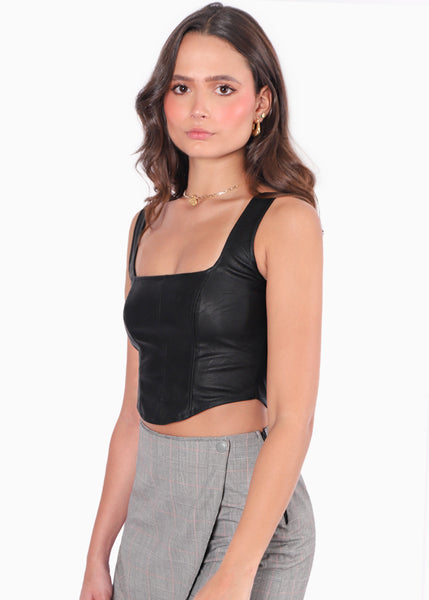 Crop top de tiras tipo corset con efecto cuero - ROSELIA