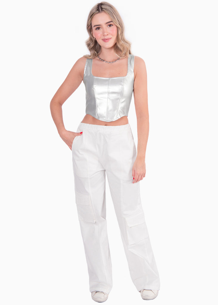 Crop top de tiras tipo corset con efecto metalizado - CAROLINA