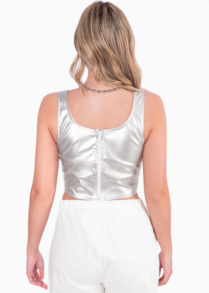 Crop top de tiras tipo corset con efecto metalizado  para mujer - Flashy