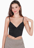 Crop top de tiras tipo corset con escote en v color negro para mujer - Flashy