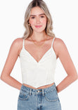 Crop top de tiras tipo corset con escote en v color blanco para mujer - Flashy