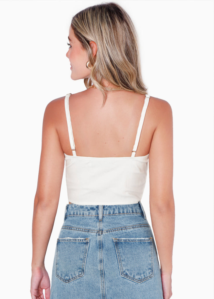 Crop top de tiras tipo corset con escote en v color blanco para mujer - Flashy