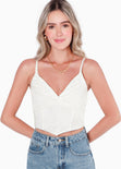 Crop top de tiras tipo corset con escote en v color blanco para mujer - Flashy