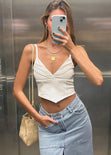 Crop top de tiras tipo corset con escote en v color blanco para mujer - Flashy