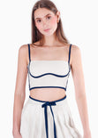 Crop top de tiras tipo corset con sesgos en contraste color blanco, marfil para mujer - Flashy