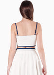 Crop top de tiras tipo corset con sesgos en contraste color blanco, marfil para mujer - Flashy