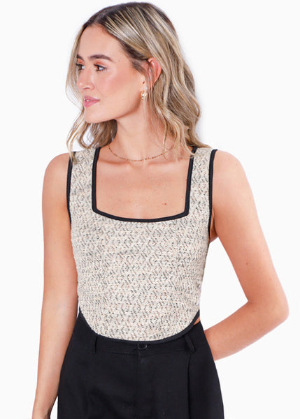 Crop top de tiras tipo corset de tweed  para mujer - Flashy