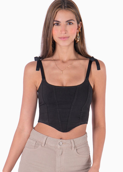 Crop top de tiras tipo corset color negro para mujer - Flashy