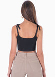 Crop top de tiras tipo corset color negro para mujer - Flashy