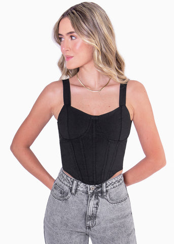 Crop top de tiras tipo corset color negro para mujer - Flashy