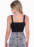 Crop top de tiras tipo corset color negro para mujer - Flashy