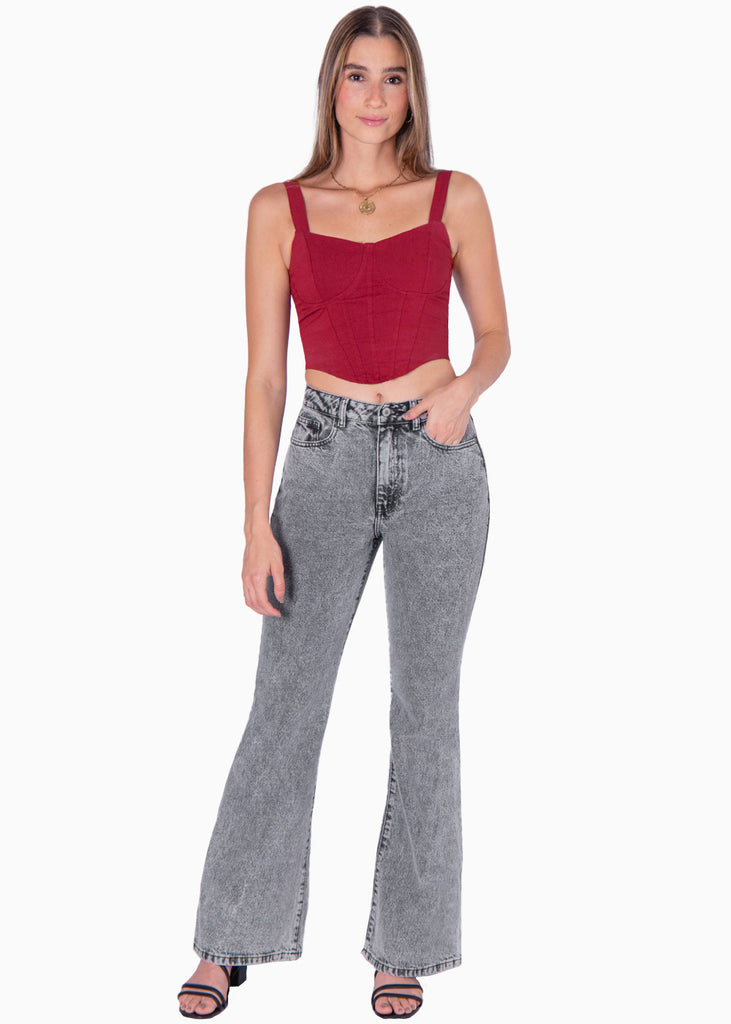 Crop top de tiras tipo corset color vino para mujer - Flashy