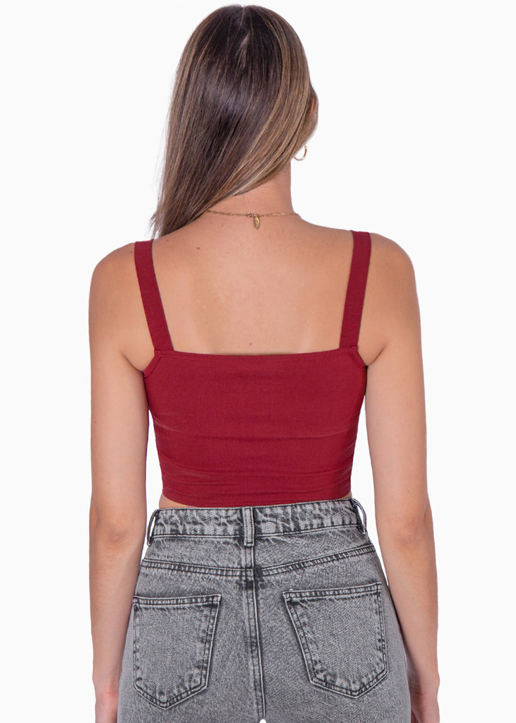 Crop top de tiras tipo corset color vino para mujer - Flashy
