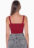 Crop top de tiras tipo corset color vino para mujer - Flashy