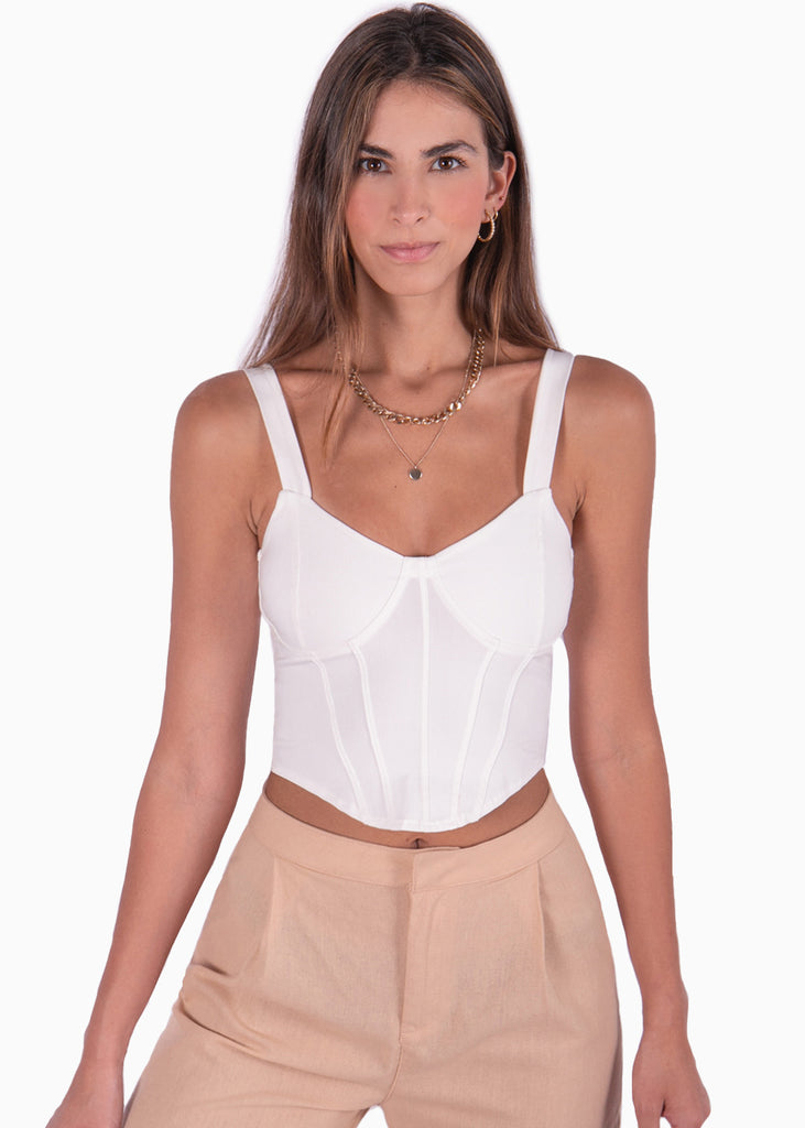 Crop top de tiras tipo corset color blanco, marfil para mujer - Flashy