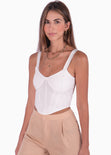 Crop top de tiras tipo corset color blanco, marfil para mujer - Flashy