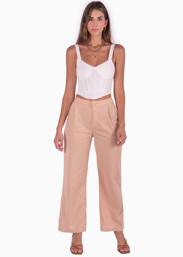 Crop top de tiras tipo corset color blanco, marfil para mujer - Flashy
