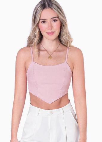 Crop top de tiras tipo corset color rosado para mujer - Flashy
