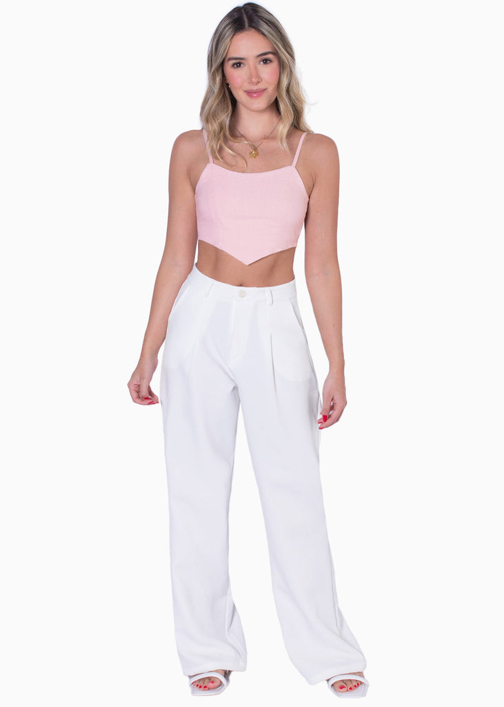 Crop top de tiras tipo corset color rosado para mujer - Flashy