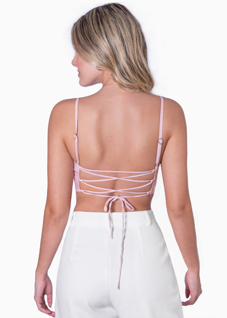 Crop top de tiras tipo corset color rosado para mujer - Flashy