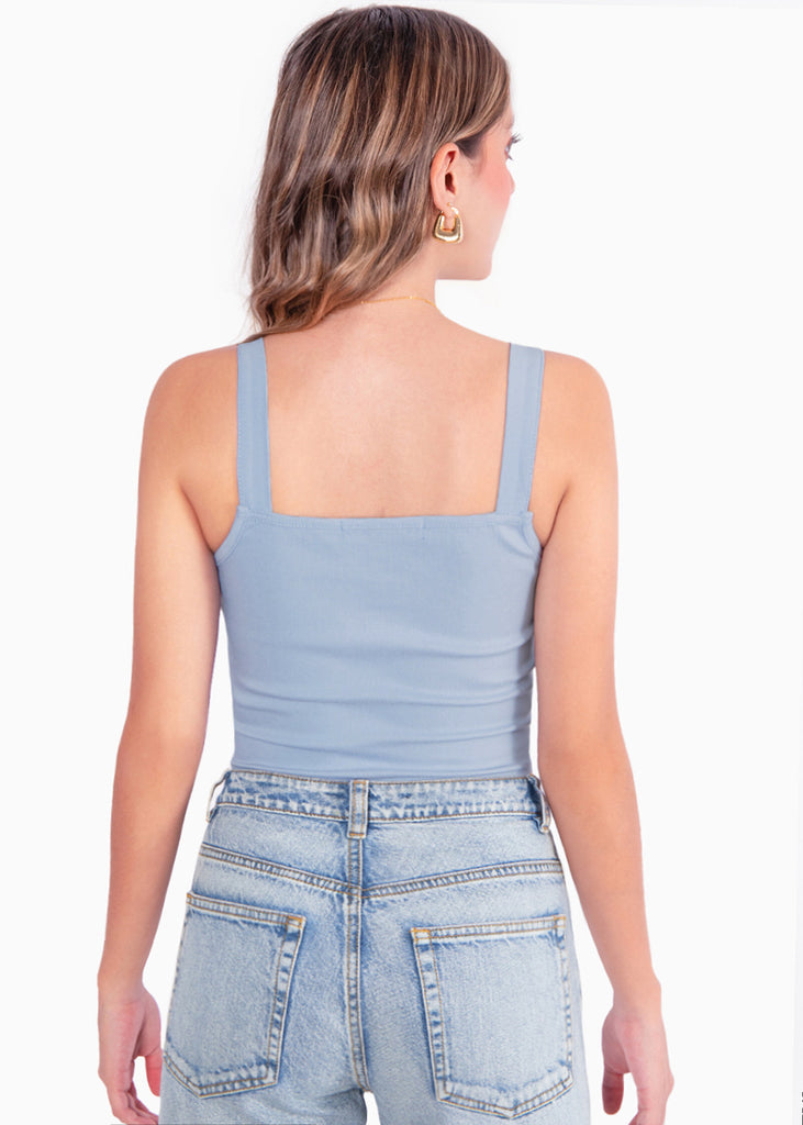 Crop top de tiras tipo corset color azul para mujer - Flashy