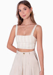 Crop top de tiras tipo lino con rayas color beige para mujer - Flashy