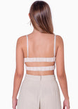 Crop top de tiras tipo lino con rayas color beige para mujer - Flashy
