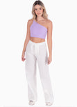 Crop top de un solo hombro color lila para mujer - Flashy
