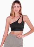 Crop top de un solo hombro color negro para mujer - Flashy