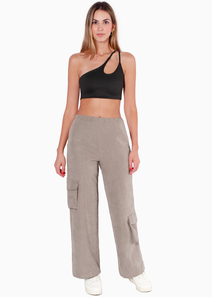Crop top de un solo hombro color negro para mujer - Flashy