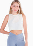 Crop top deportivo de malla sin mangas color blanco, marfil para mujer - Flashy