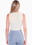 Crop top deportivo de malla sin mangas color blanco, marfil para mujer - Flashy
