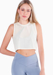 Crop top deportivo de malla sin mangas color blanco, marfil para mujer - Flashy