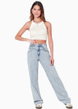 Crop top halter sin mangas y con cruce en espalda color blanco, marfil para mujer - Flashy