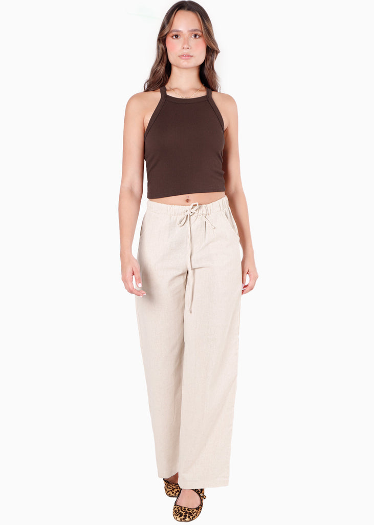 Crop top halter sin mangas y con cruce en espalda color café color café para mujer - Flashy