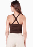 Crop top halter sin mangas y con cruce en espalda color café color café para mujer - Flashy