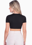 Crop top manga corta con cuello redondo color negro para mujer - Flashy