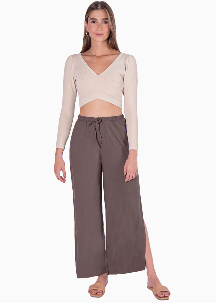 Crop top manga larga con cruce en escote  para mujer - Flashy