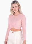 Buzo crop manga larga con escote entorchado color rosado para mujer - Flashy