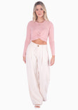 Buzo crop manga larga con escote entorchado color rosado para mujer - Flashy