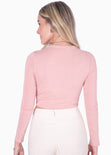 Buzo crop manga larga con escote entorchado color rosado para mujer - Flashy