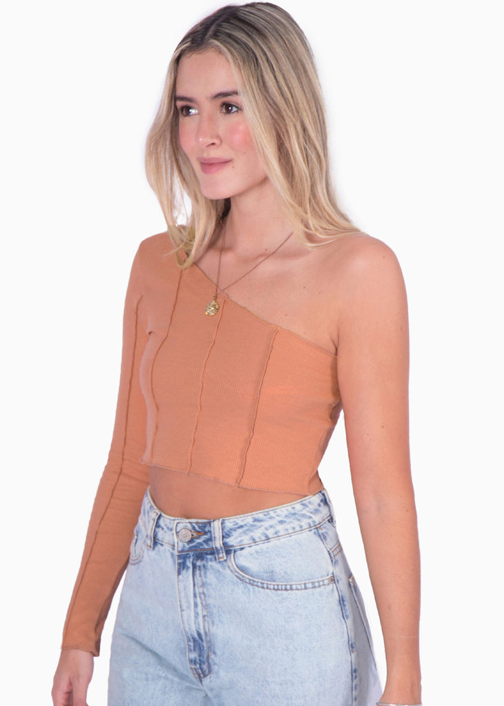Crop top manga larga de un solo hombro - NORBERTA