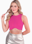 Crop top sin mangas con apliques de piedras brillantes color fucsia para mujer - Flashy
