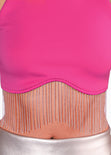 Crop top sin mangas con apliques de piedras brillantes color fucsia para mujer - Flashy
