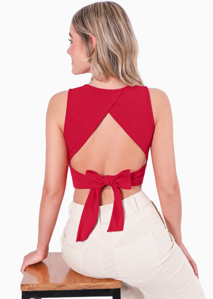 Crop top sin mangas con espalda descubierta color rojo para mujer - Flashy