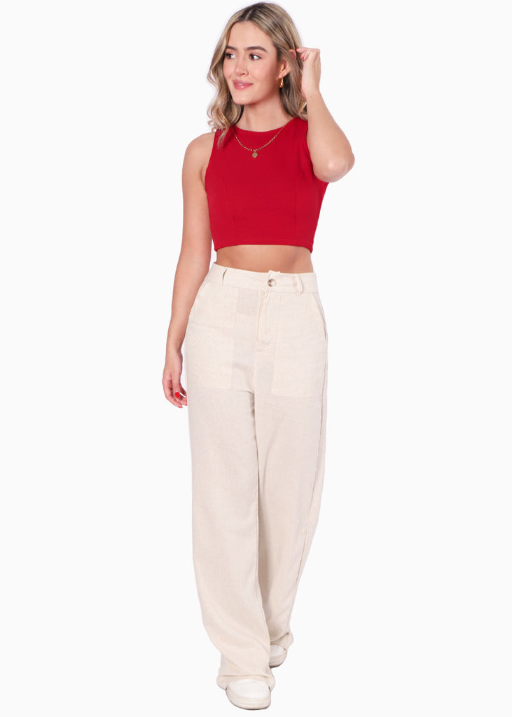 Crop top sin mangas con espalda descubierta color rojo para mujer - Flashy