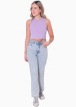 Crop top sin mangas con perlas color lila, morado para mujer - Flashy