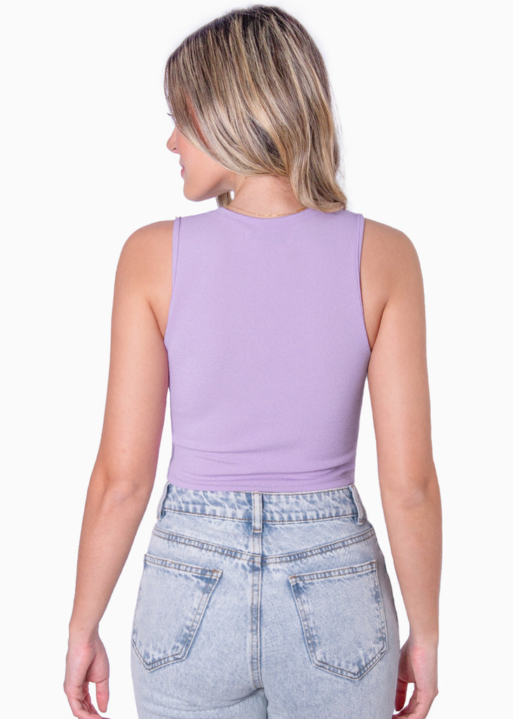 Crop top sin mangas con perlas color lila, morado para mujer - Flashy