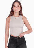 Crop top sin mangas tipo corset color beige para mujer - Flashy