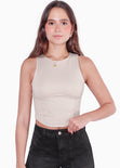 Crop top sin mangas tipo corset color beige para mujer - Flashy